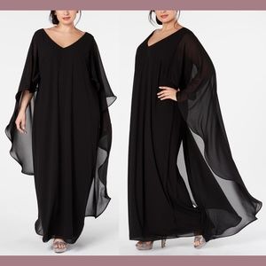 NWT XSCAPE [PLUS SIZE 14W ] Cape Overlay Chiffon Gown in Black